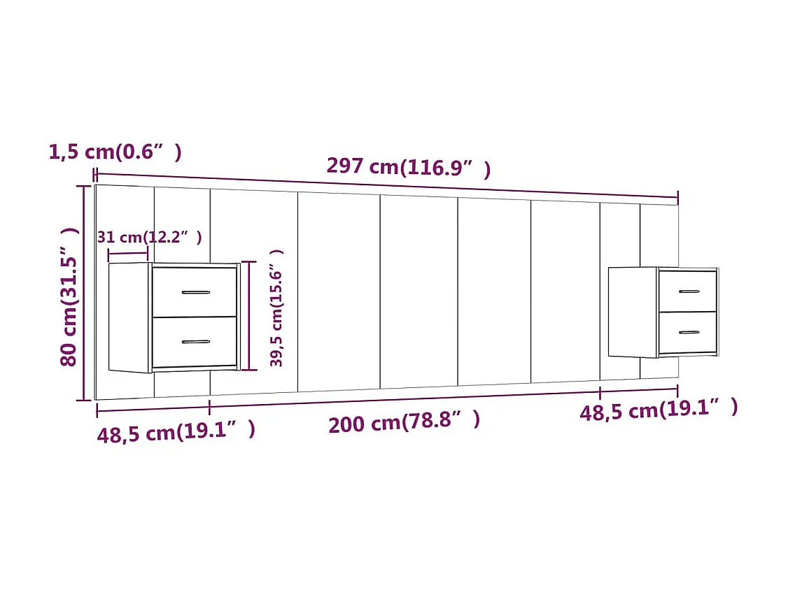 Cabecero de Cama | Cabezal de cama | Mueble de cabecero con mesitas madera contrachapada blanco