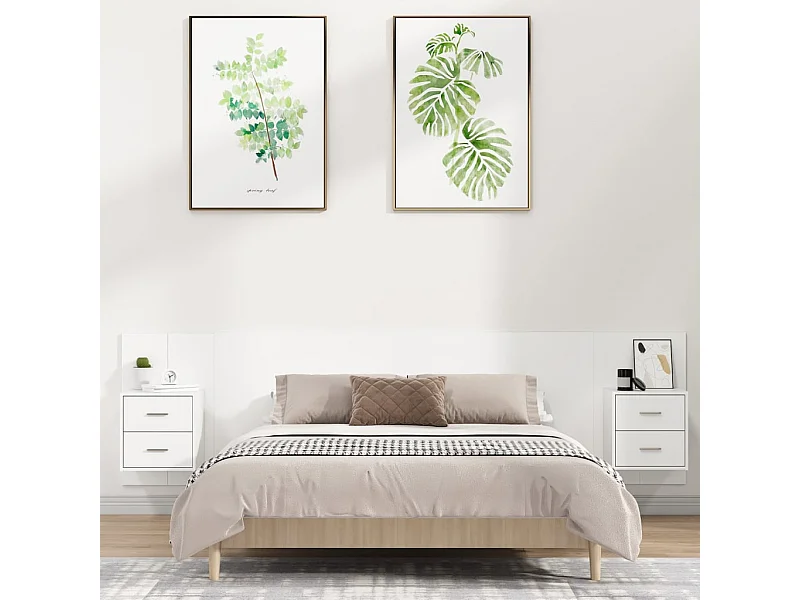 Tête de Lit avec rangement | Tête de lit avec armoires Blanc Bois d’ingénierie