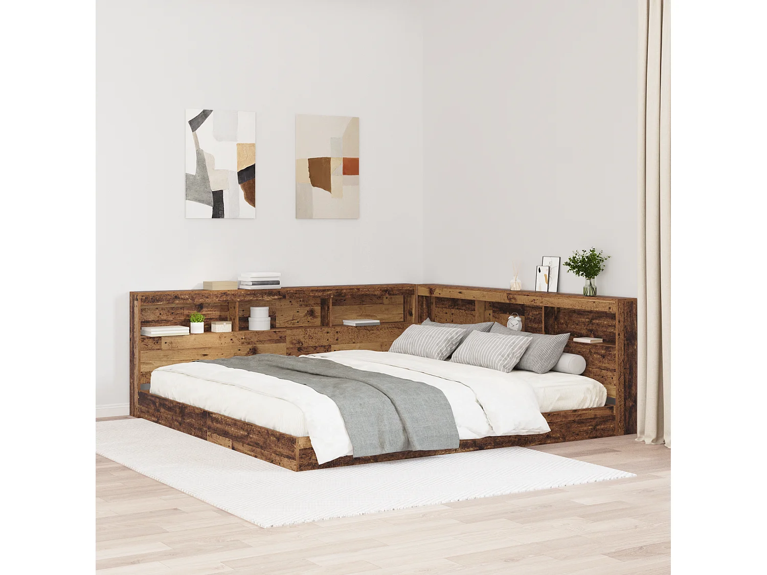 Tête de Lit de rangement | Panneau de tête pour lit Bois ancien 200 cm Bois d'ingénierie