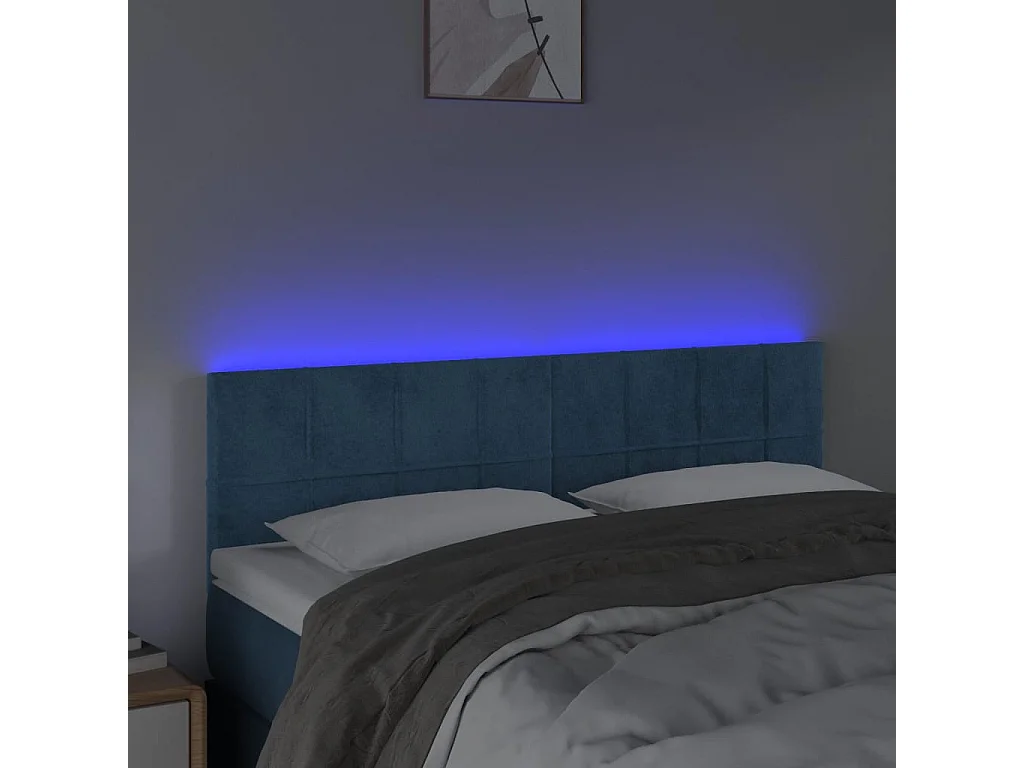 Tête de Lit | Panneau de tête pour lit Moderne à LED Bleu foncé 144x5x78/88 cm Velours