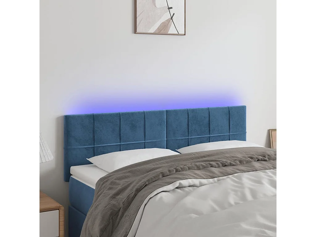Hoofdbord | Hoofdeinde LED 144x5x78/88 cm fluweel donkerblauw