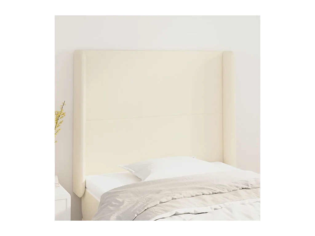 Cabecero | Cabezal de Cama | Mueble cabecero con orejas cuero sintético color crema 93x16x118/128cm