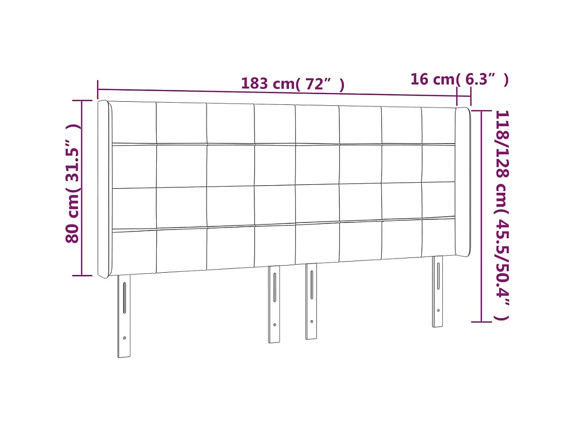 Tête de Lit | Panneau de tête pour lit Moderne à LED Gris clair 183x16x118/128 cm Velours