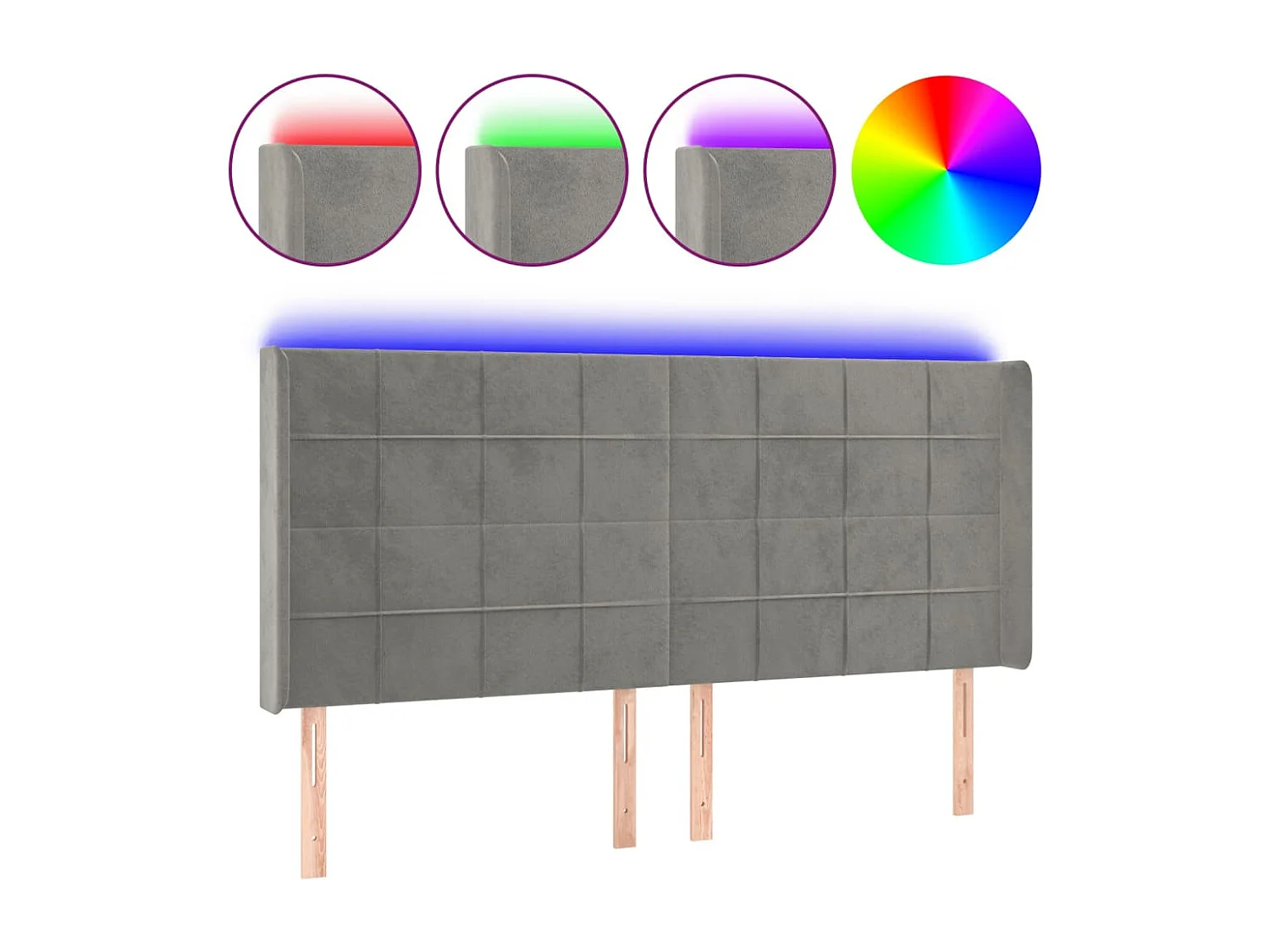 Hoofdbord | Hoofdeinde LED 183x16x118/128 cm fluweel lichtgrijs