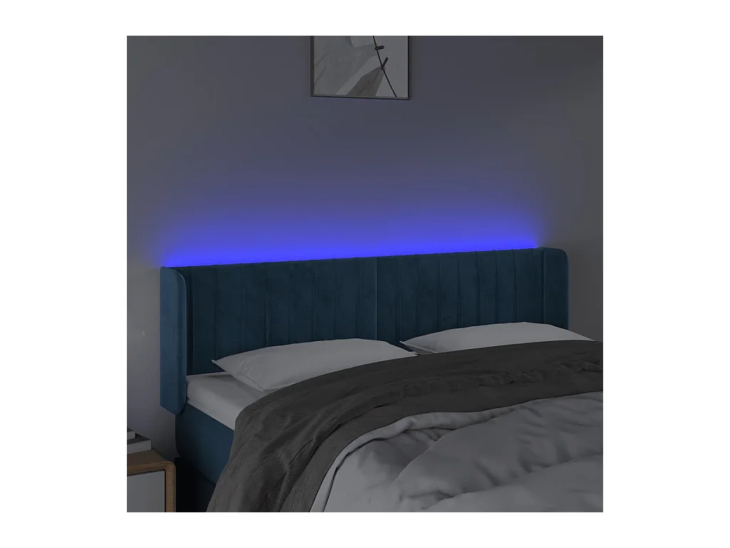 Cabecero | Cabezal de Cama | Mueble cabecero con LED de terciopelo azul oscuro 147x16x78/88 cm