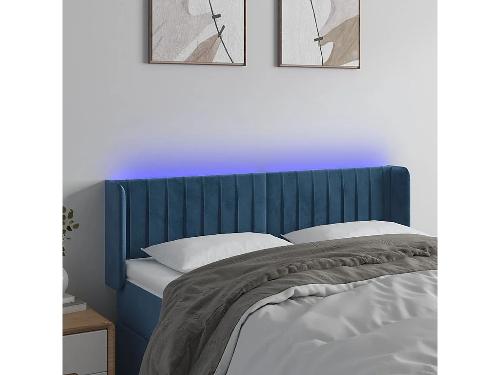 Hoofdbord | Hoofdeinde LED 147x16x78/88 cm fluweel donkerblauw