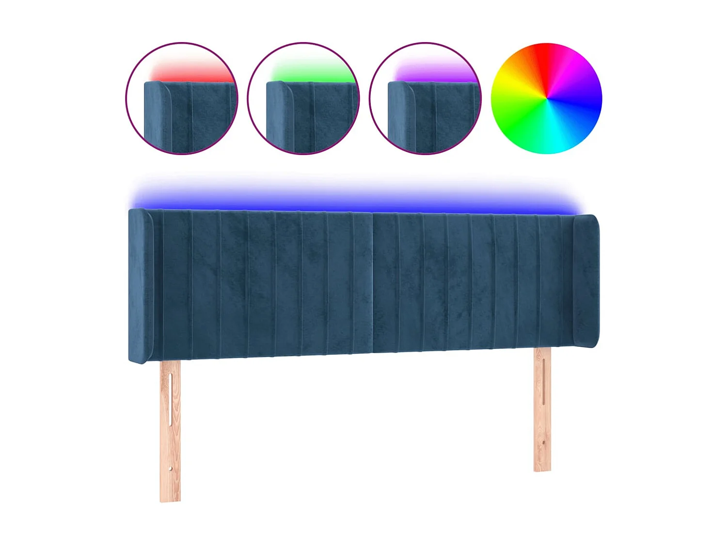 Hoofdbord | Hoofdeinde LED 147x16x78/88 cm fluweel donkerblauw