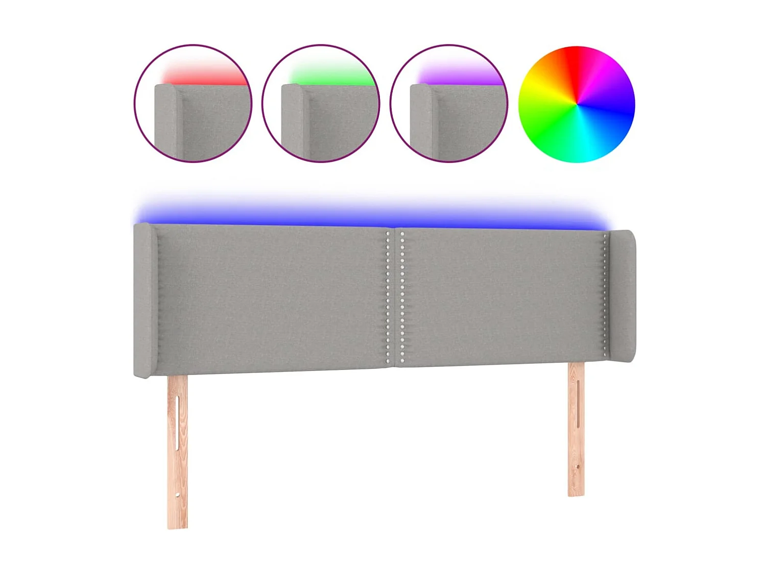Mueble cabecero | Cabezal de cama | Cabecero con LED de tela gris claro 147x16x78/88 cm