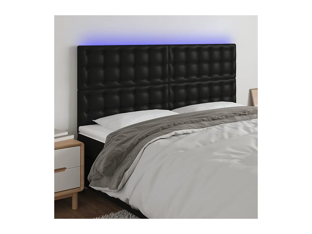 Cabecero | Cabezal de Cama | Mueble cabecero con luces LED cuero sintético negro 200x5x118/128 cm
