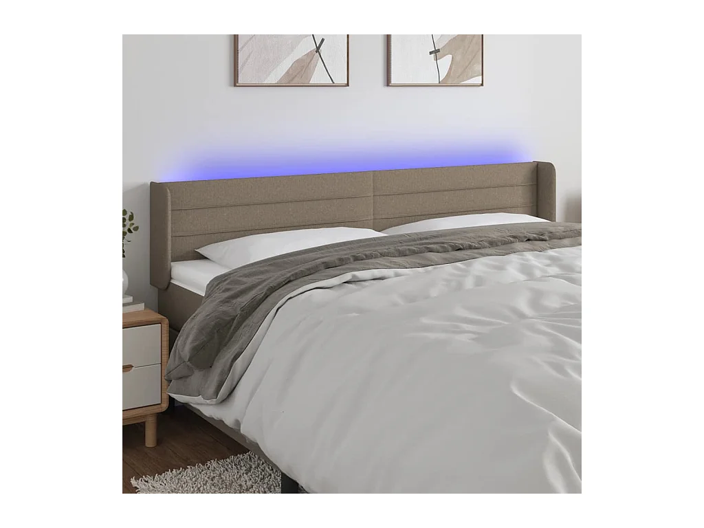 Tête de Lit | Panneau de tête pour lit Moderne à LED Taupe 203x16x78/88 cm Tissu