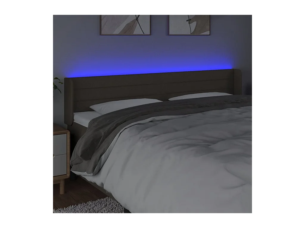 Tête de Lit | Panneau de tête pour lit Moderne à LED Taupe 203x16x78/88 cm Tissu