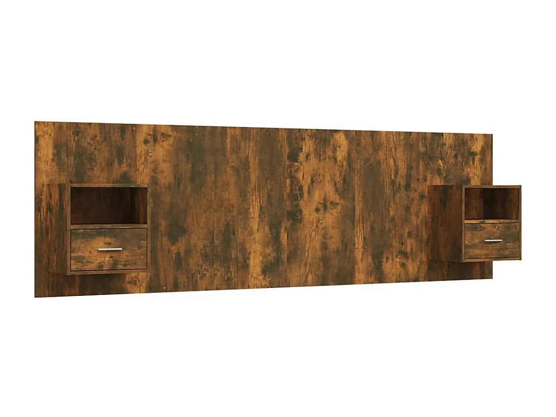 Cabecero de Cama | Cabezal de cama | Mueble de cabecero con mesitas madera contrachapada roble ahumado