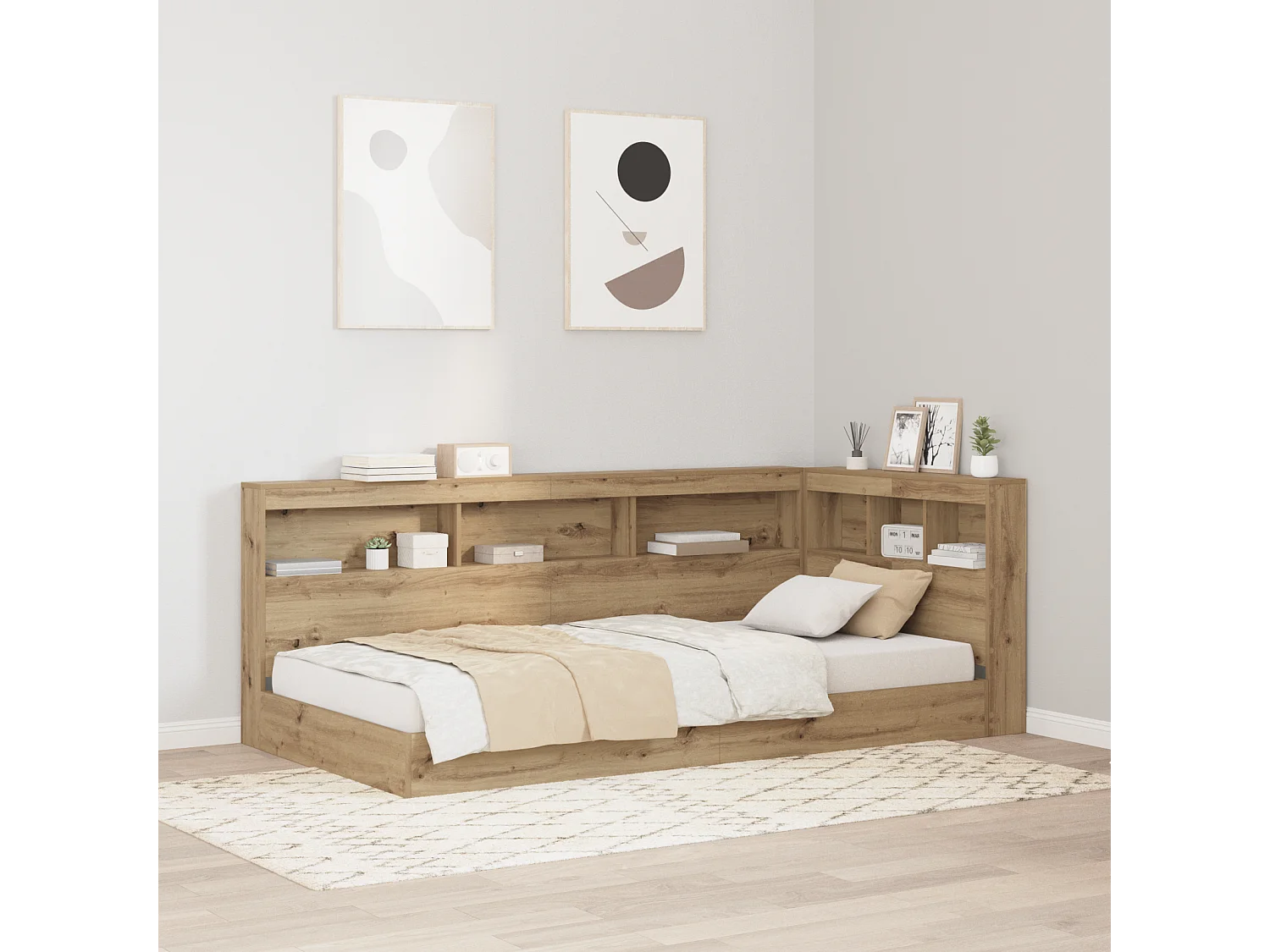 Tête de Lit de rangement | Panneau de tête pour lit avec étagère chêne artisanal 90 cm