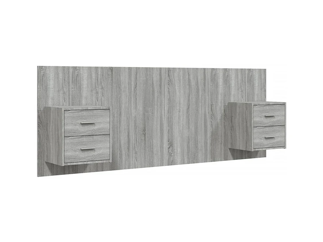 Cabecero de Cama | Cabezal de cama | Mueble de cabecero con mesitas madera contrachapada gris Sonoma