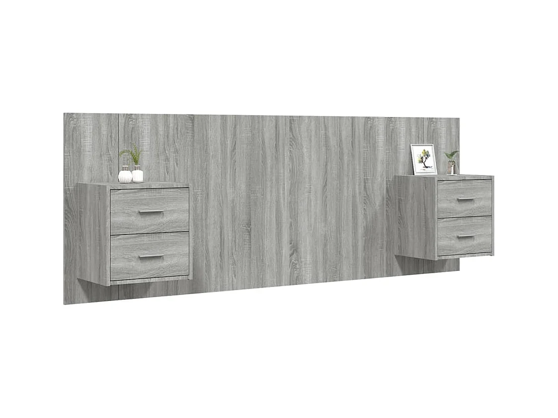 Cabecero de Cama | Cabezal de cama | Mueble de cabecero con mesitas madera contrachapada gris Sonoma