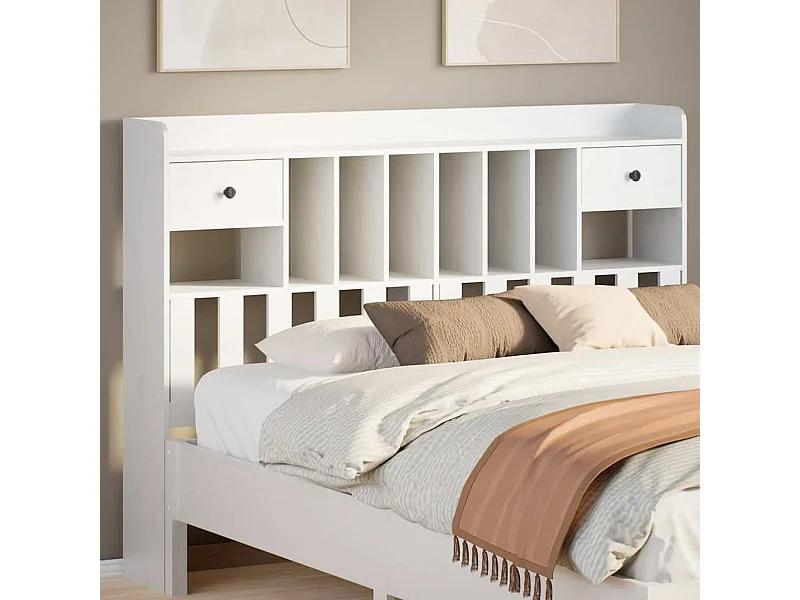 Cabecero de Cama | Cabezal de cama | Mueble de cabecero almacenaje madera maciza pino blanco 140 cm