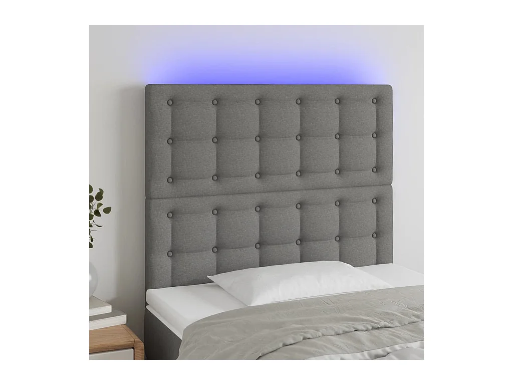 Cabecero | Cabezal de Cama | Mueble cabecero con luces LED tela gris oscuro 100x5x118/128 cm