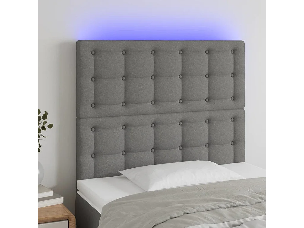 Tête de Lit | Panneau de tête pour lit Moderne à LED Gris foncé 100x5x118/128 cm Tissu