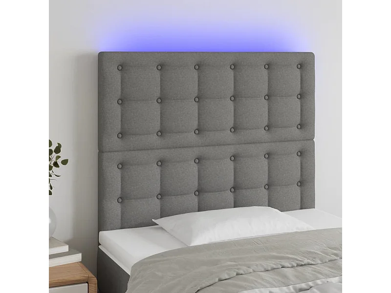 Tête de Lit | Panneau de tête pour lit Moderne à LED Gris foncé 100x5x118/128 cm Tissu