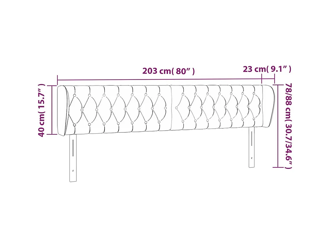 Tête de Lit | Panneau de tête pour lit Moderne avec oreilles Taupe 203x23x78/88 cm Tissu