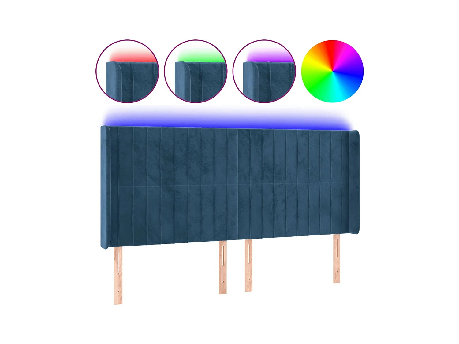 Cabecero | Cabezal de Cama | Mueble cabecero con LED de terciopelo azul oscuro 163x16x118/128 cm