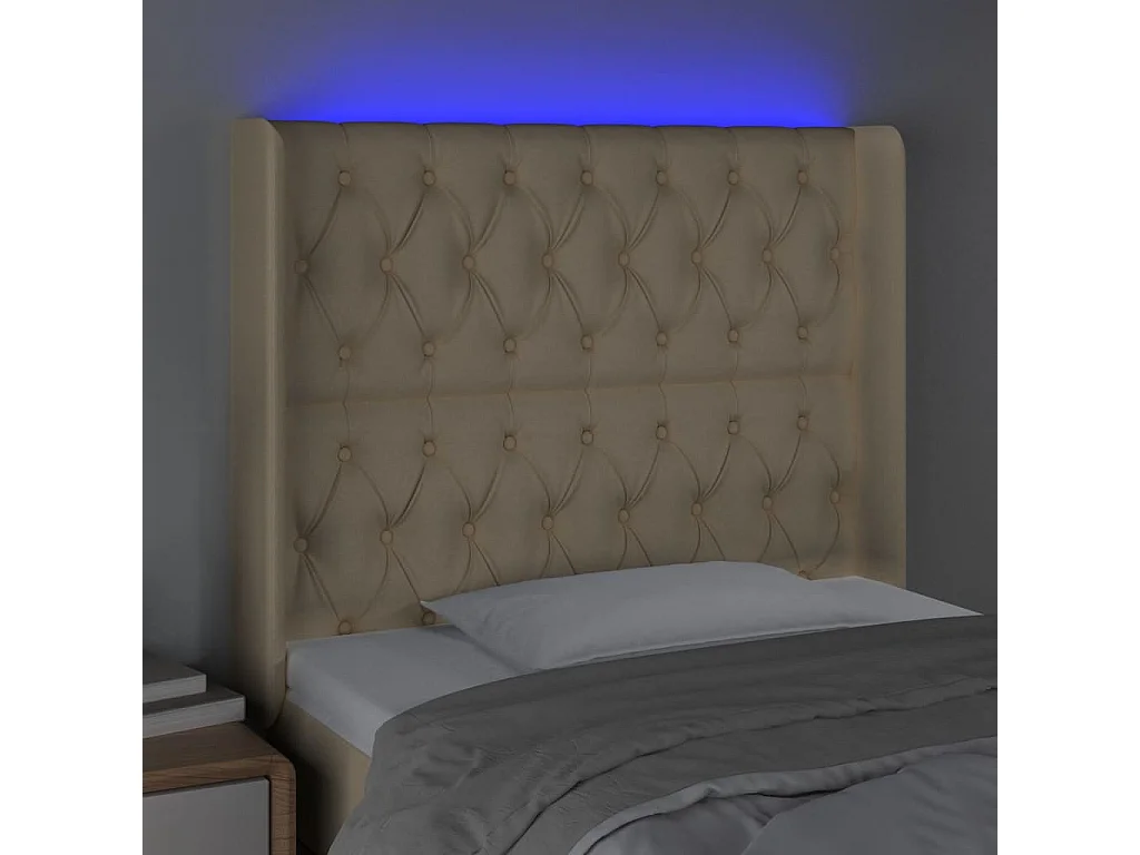 Tête de Lit | Panneau de tête pour lit Moderne à LED Crème 103x16x118/128 cm Tissu