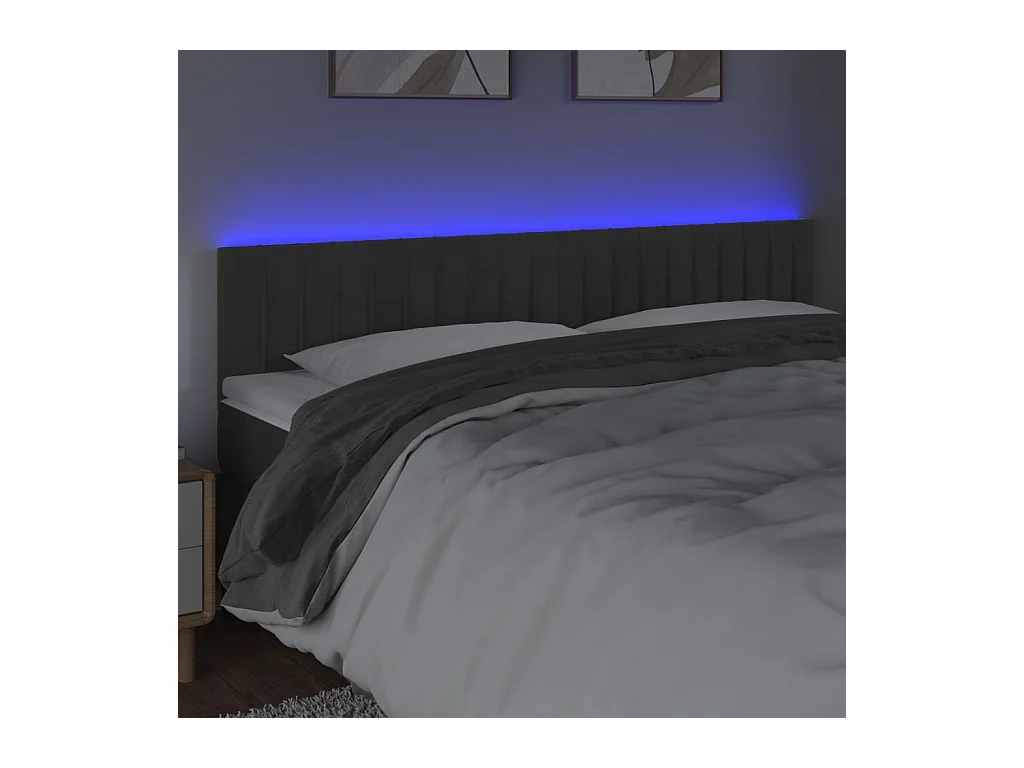 Cabecero | Cabezal de Cama | Mueble cabecero con LED de terciopelo gris oscuro 180x5x78/88 cm