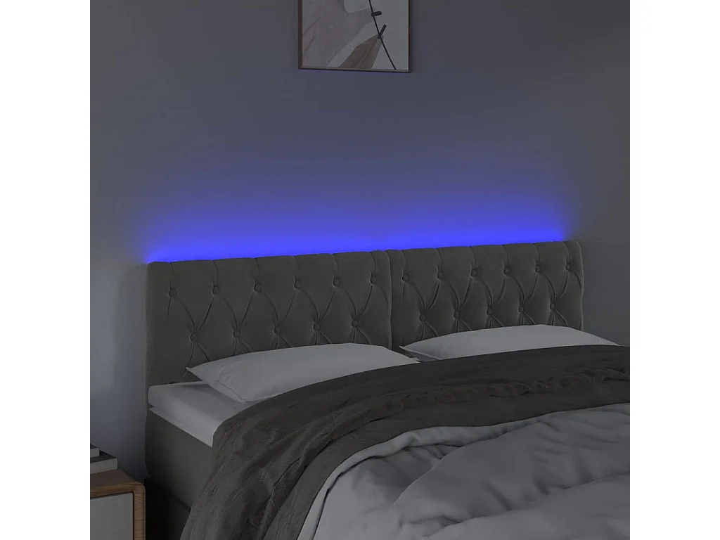Cabecero | Cabezal de Cama | Mueble cabecero con LED de terciopelo gris claro 144x7x78/88 cm