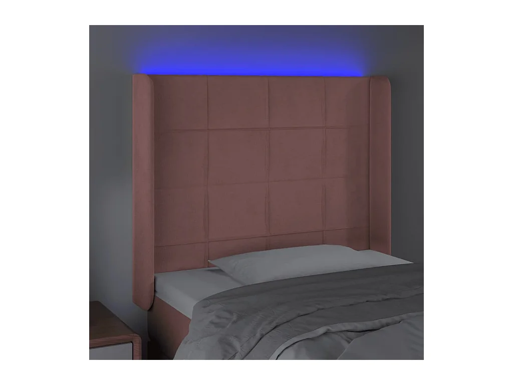 Cabecero | Cabezal de Cama | Mueble cabecero con LED de terciopelo rosa 83x16x118/128 cm