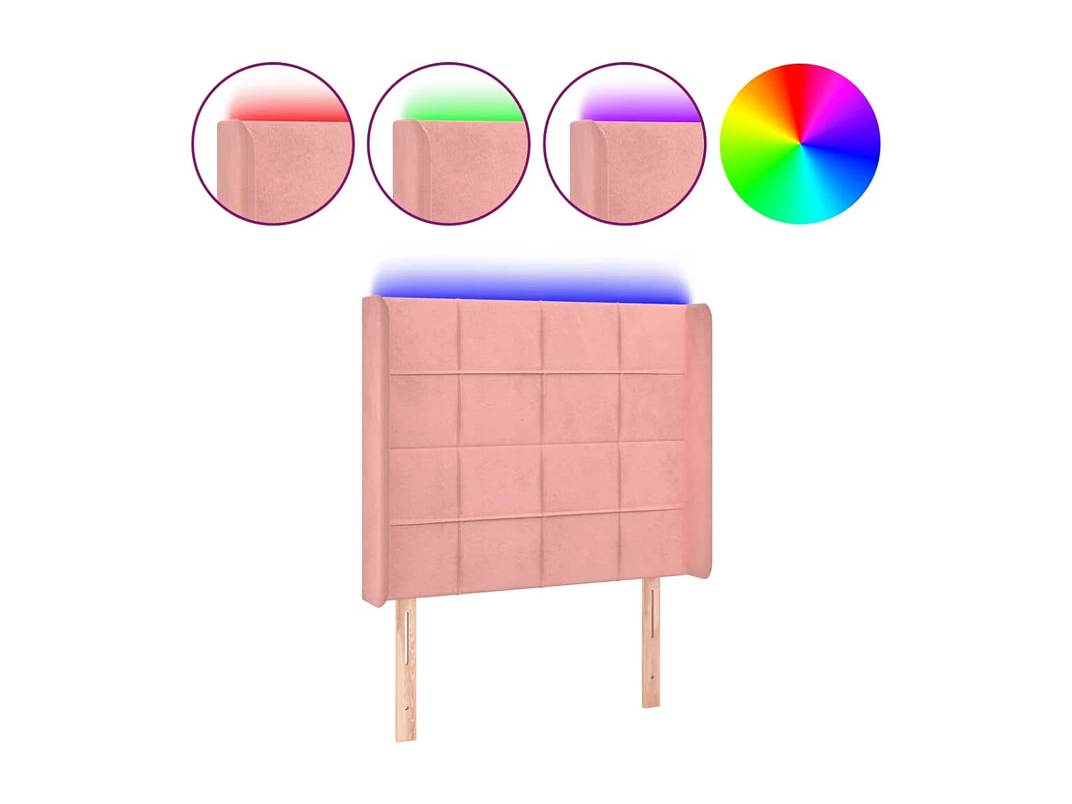 Tête de Lit | Panneau de tête pour lit Moderne à LED Rose 83x16x118/128 cm Velours