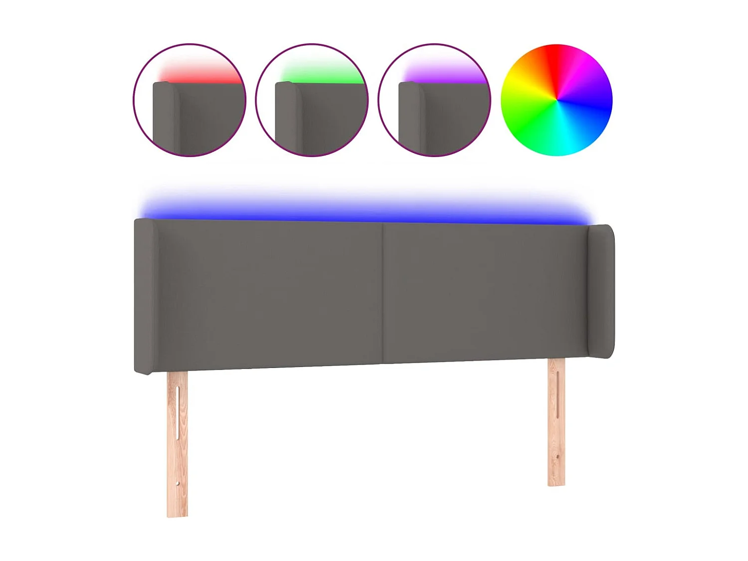 Cabecero | Cabezal de Cama | Mueble cabecero con LED cuero sintético gris 147x16x78/88 cm