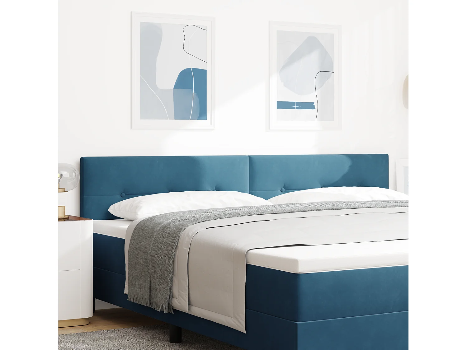 Mueble cabecero | Cabecero | Cabezal de cama Montaje en la pared Azul oscuro 200 cm Terciopelo