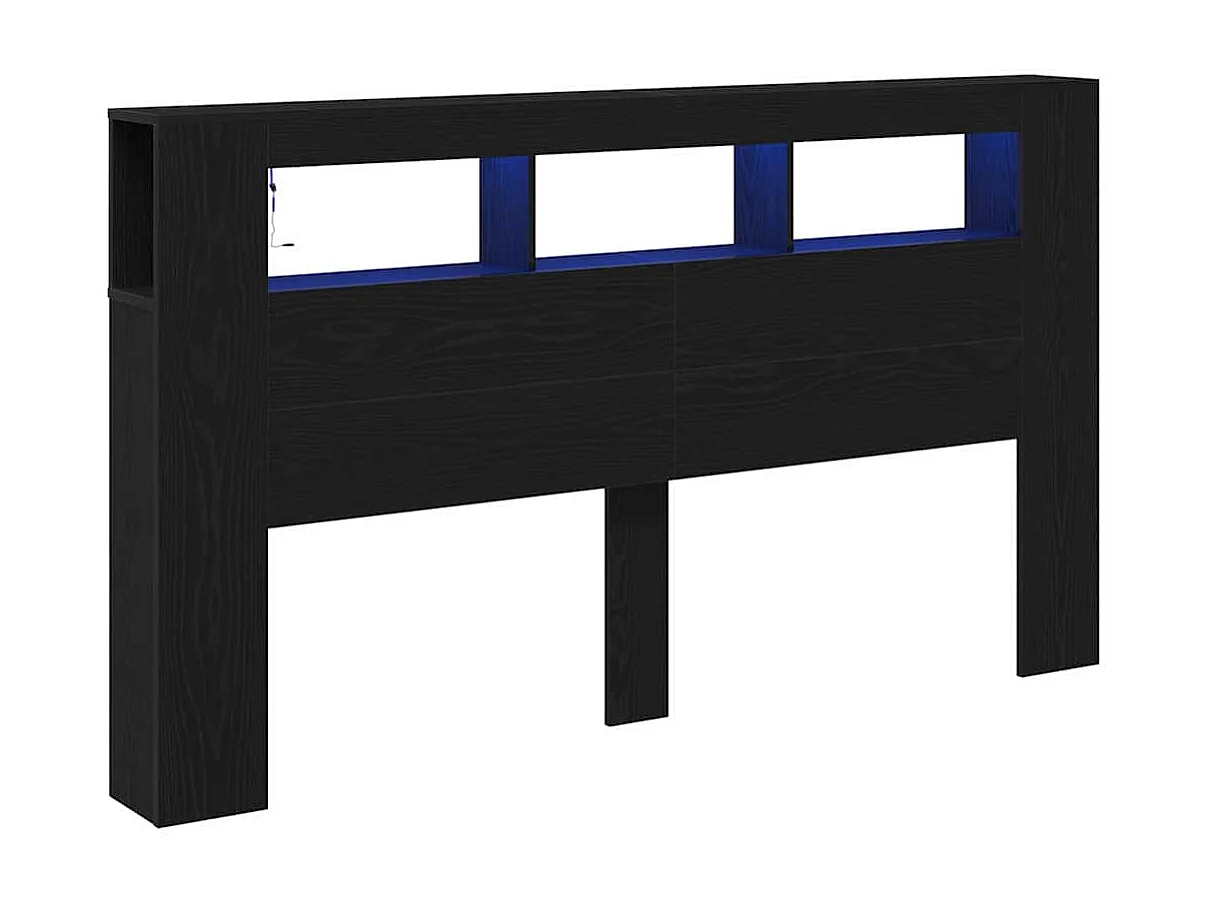 Mueble cabecero | Cabecero | Cabezal de cama LED con estante Roble negro 180 x 18.5 x 103.5 cm
