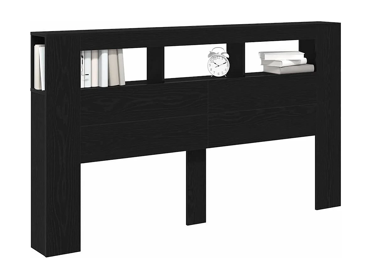 Mueble cabecero | Cabecero | Cabezal de cama LED con estante Roble negro 180 x 18.5 x 103.5 cm