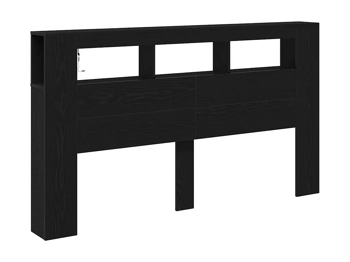 Mueble cabecero | Cabecero | Cabezal de cama LED con estante Roble negro 180 x 18.5 x 103.5 cm