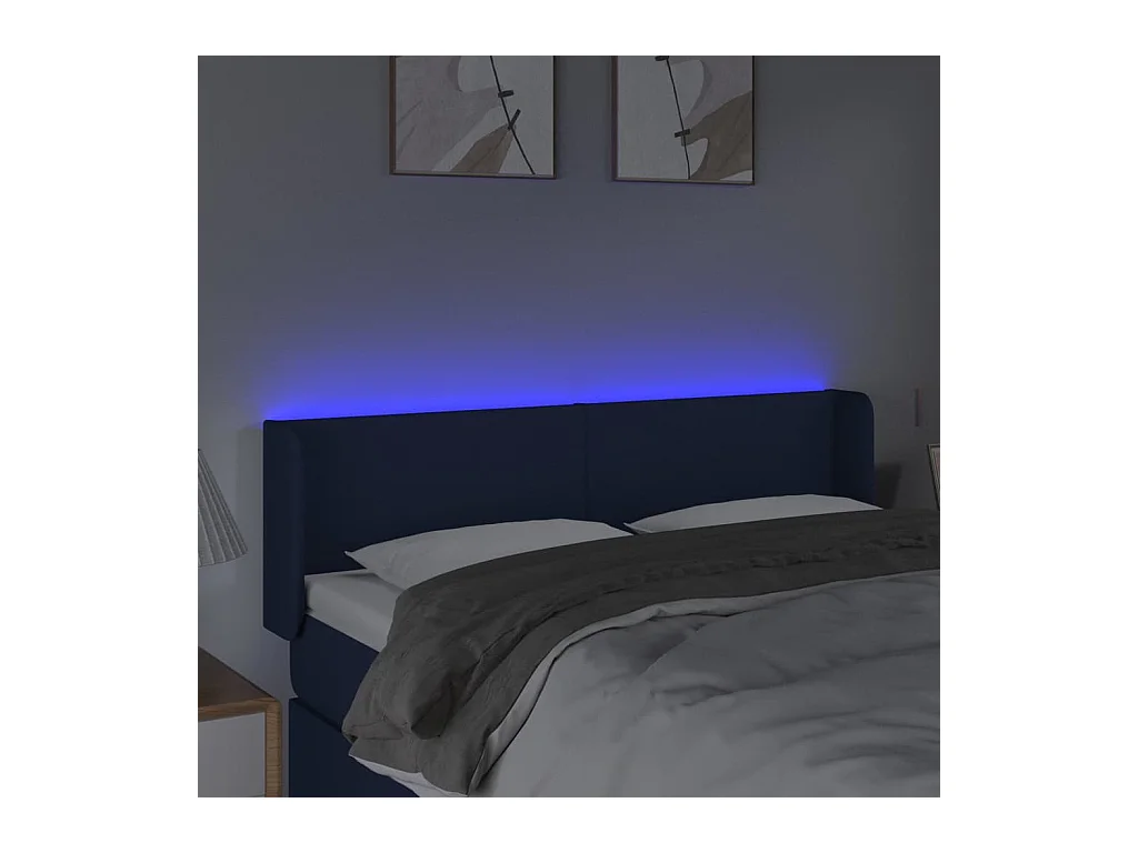 Tête de Lit | Panneau de tête pour lit Moderne à LED Bleu 147x16x78/88 cm Tissu