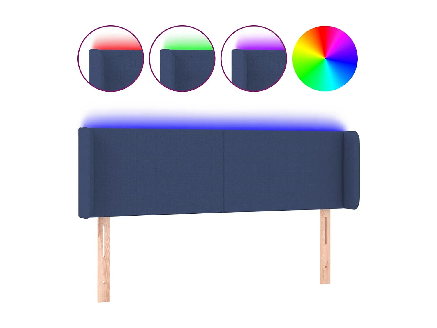 Tête de Lit | Panneau de tête pour lit Moderne à LED Bleu 147x16x78/88 cm Tissu