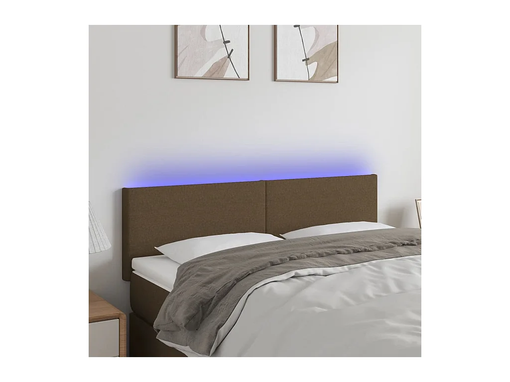 Tête de Lit | Panneau de tête pour lit Moderne à LED Marron Foncé 144x5x78/88 cm Tissu
