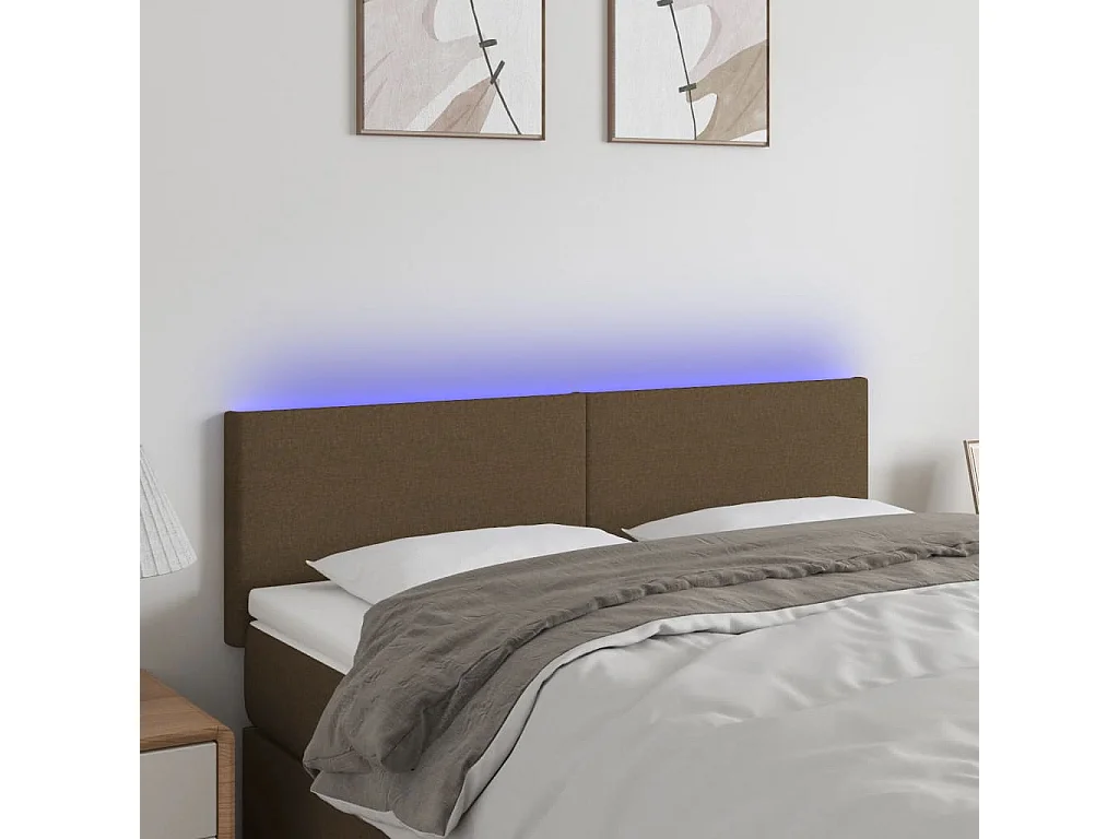 Hoofdbord | Hoofdeinde LED 144x5x78/88 cm stof donkerbruin