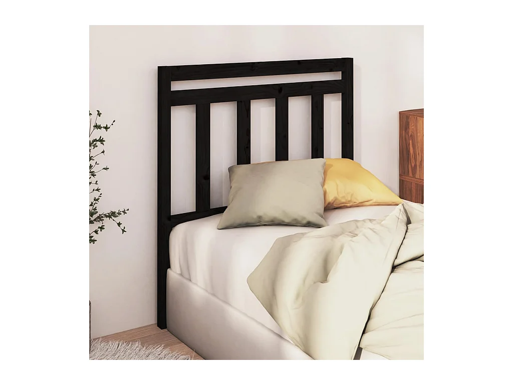 Cabecero de Cama | Cabezal de cama | Mueble de cabecero madera maciza de pino negro 96x4x100 cm