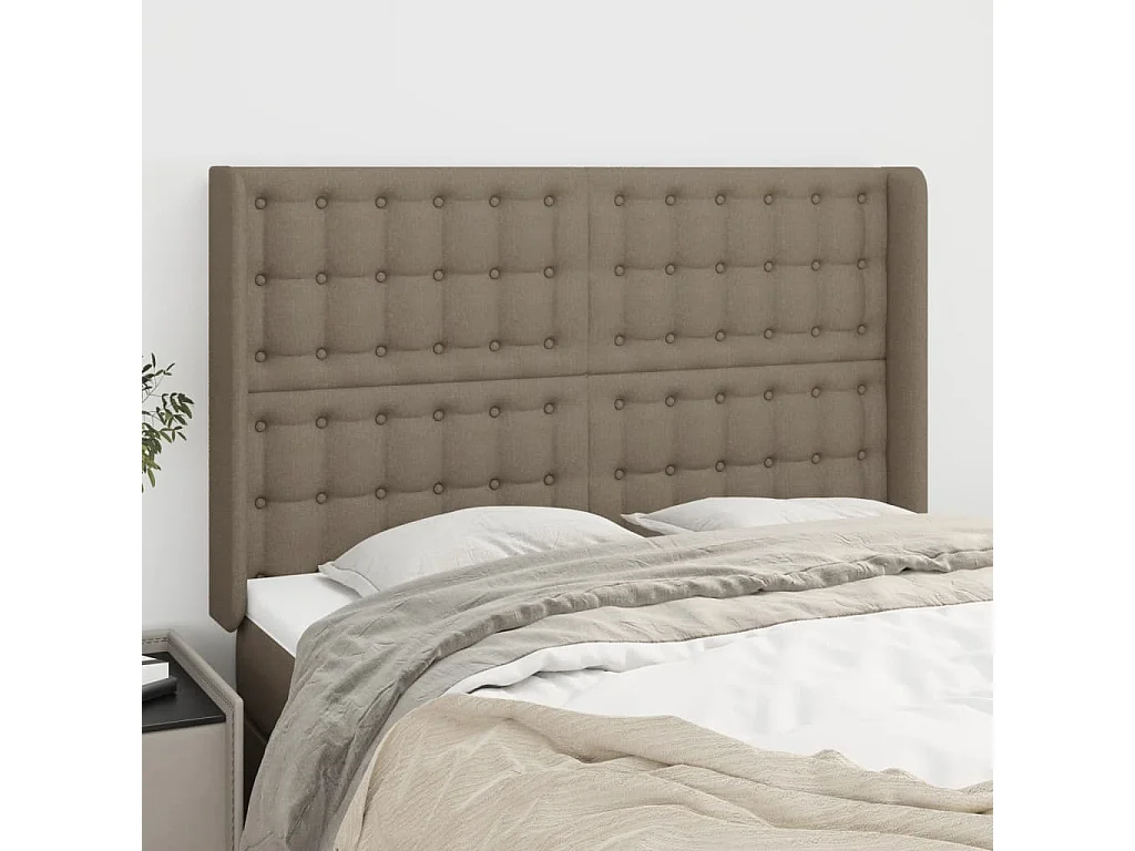 Cabecero | Cabezal de Cama | Mueble cabecero con orejas de tela gris taupe 147x16x118/128 cm