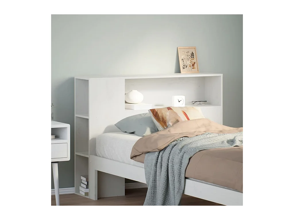 Tête de Lit | Panneau de tête pour lit Moderne avec rangement blanc 75 cm bois massif de pin