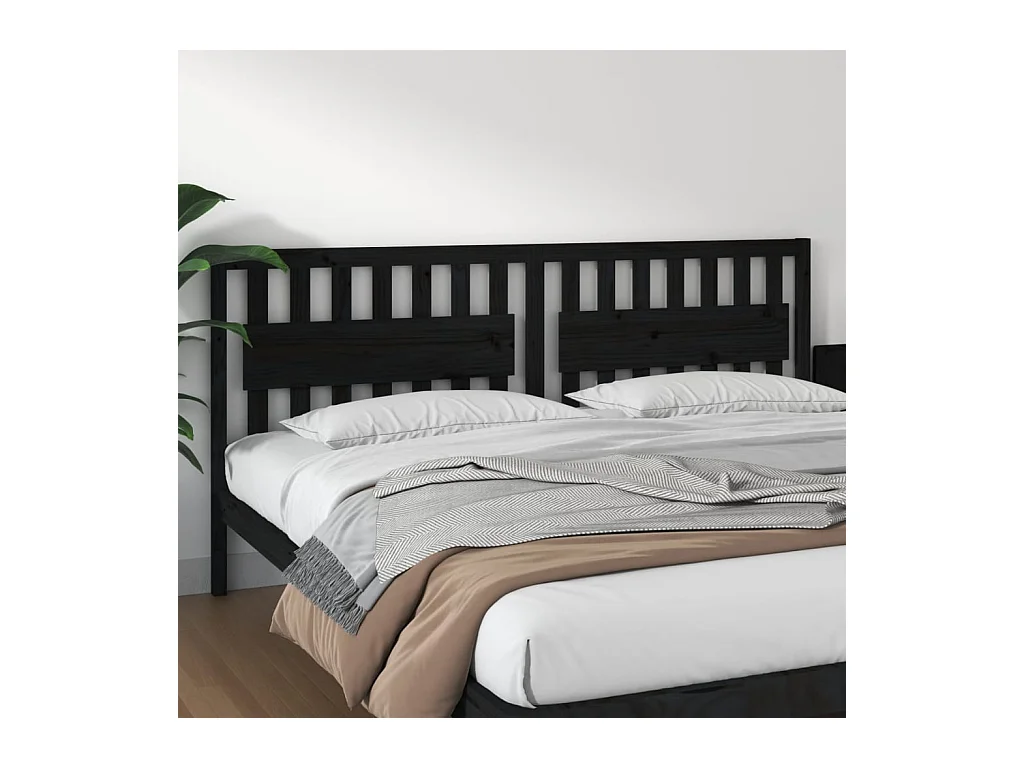 Tête de Lit | Panneau de tête pour lit Moderne Noir 205,5x4x100 cm Bois massif de pin