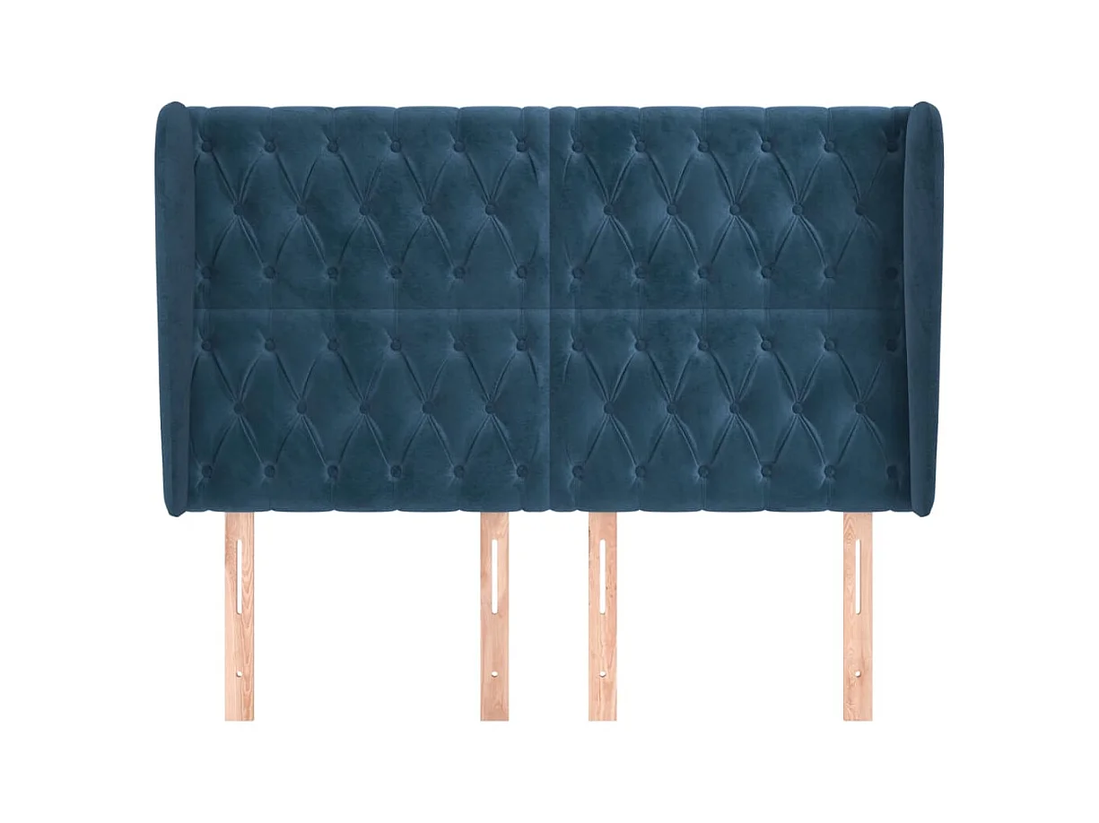 Cabecero | Cabezal de Cama | Mueble cabecero con orejas de terciopelo azul oscuro 147x23x118/128 cm