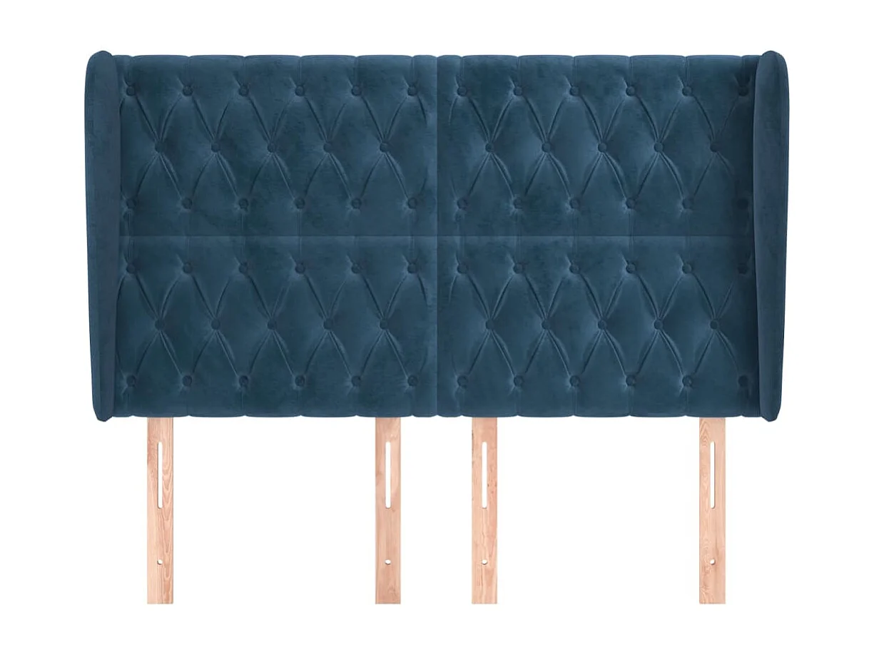 Tête de Lit | Panneau de tête pour lit Moderne avec oreilles Bleu foncé 147x23x118/128 cm Velours