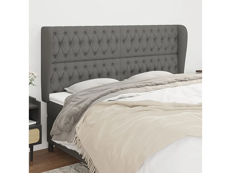Tête de Lit | Panneau de tête pour lit Moderne avec oreilles Gris foncé 203x23x118/128 cm Tissu
