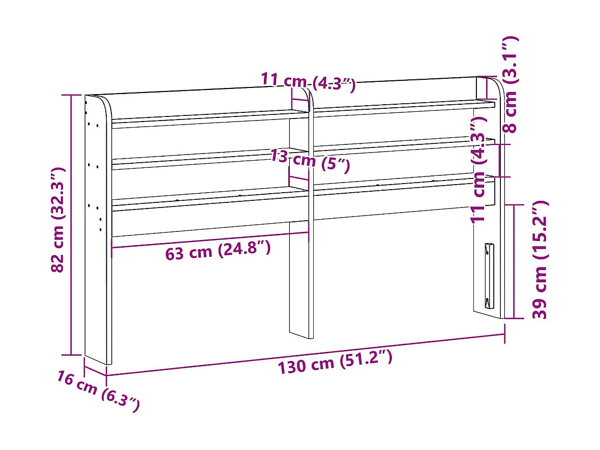 Cabecero de Cama | Cabezal de cama | Mueble de cabecero con estantes madera maciza pino marrón 120 cm