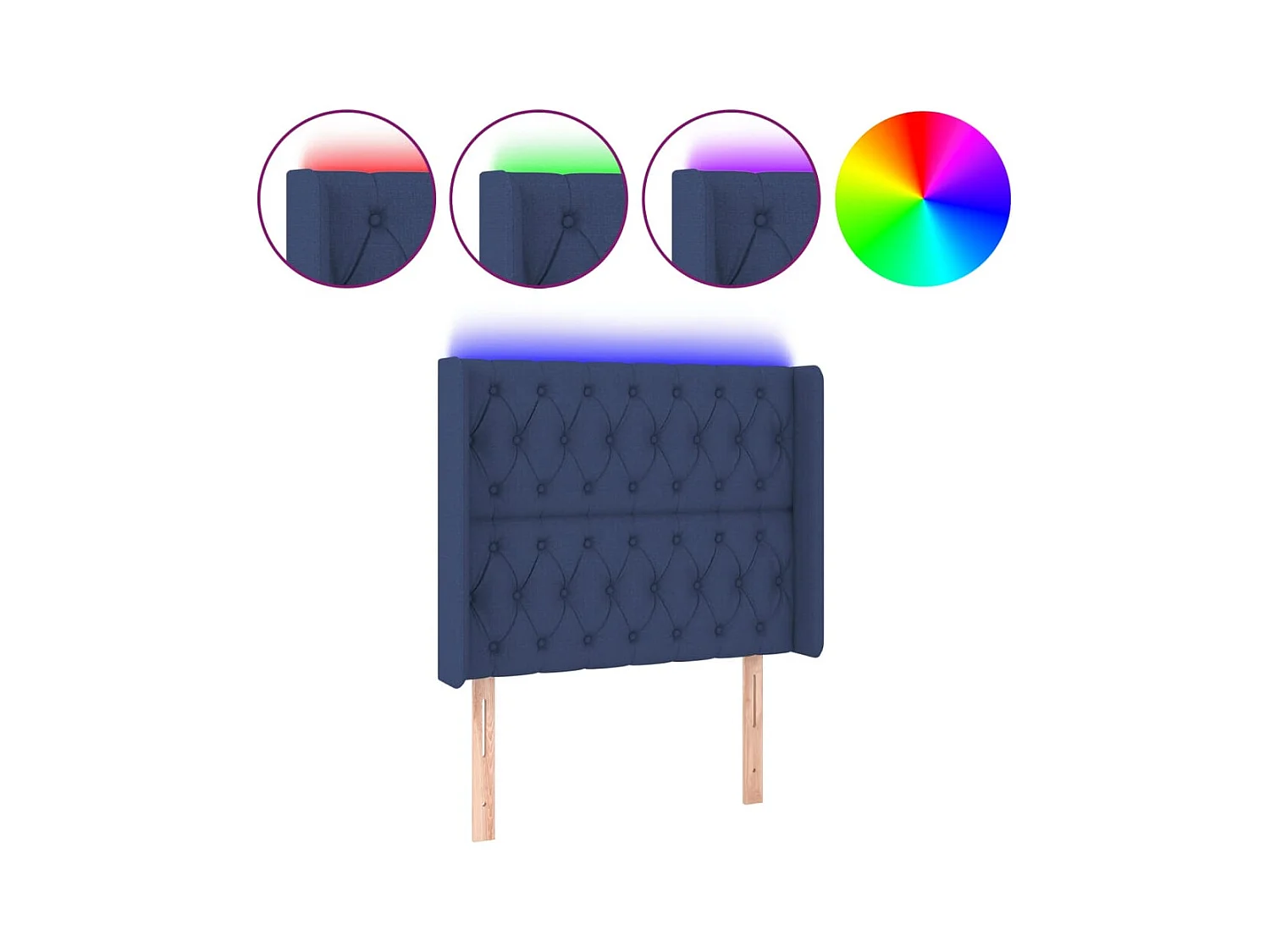 Mueble cabecero | Cabezal de cama | Cabecero con LED de tela azul 103x16x118/128 cm