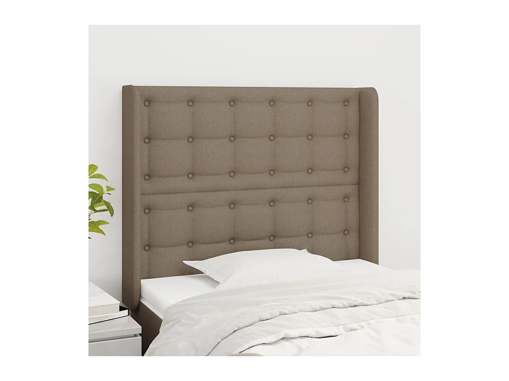 Cabecero | Cabezal de Cama | Mueble cabecero con orejas de tela gris taupe 93x16x118/128 cm