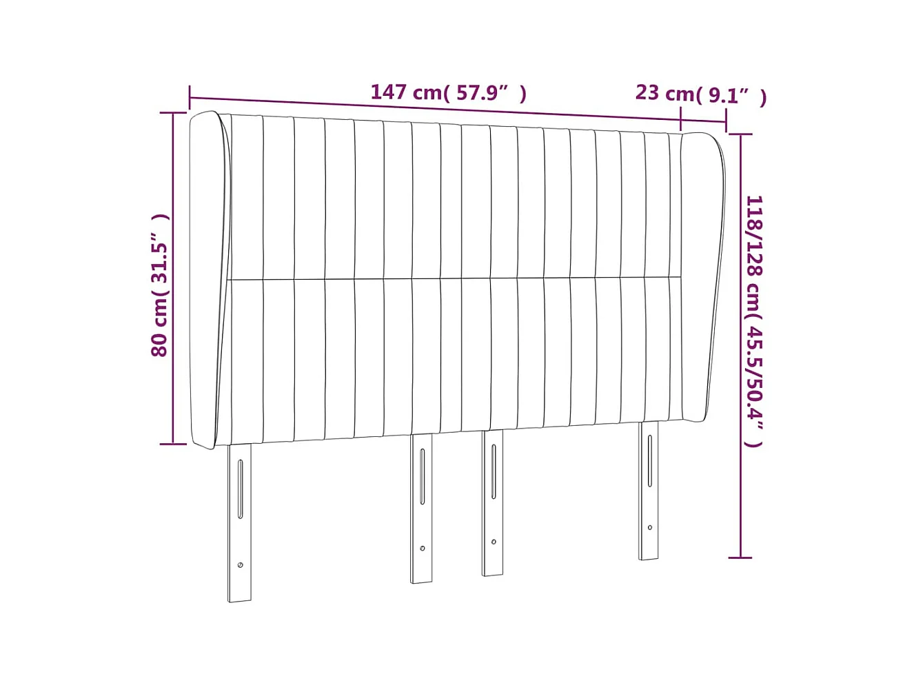 Cabecero | Cabezal de Cama | Mueble cabecero con orejas de tela gris oscuro 147x23x118/128 cm